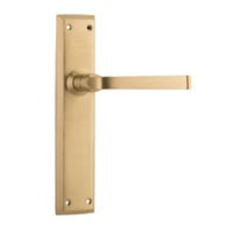 Tradco Menton Door Lever Handle on Long Backplate Unlacquered Satin Brass - Customise to your needs - primehardware