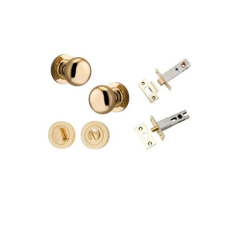 IVER Cambridge Door Knob On Round Rose Concealed Fix | Separate Privacy Kit | 9 Finishes - Polished Brass