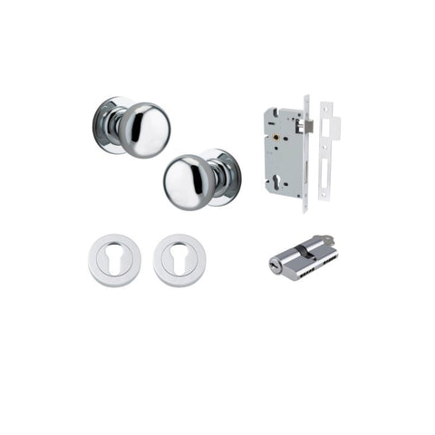 IVER Cambridge Door Knob On Round Rose Concealed Fix | Entrance Kit (Key/Key) | 9 Finishes - Polished Chrome