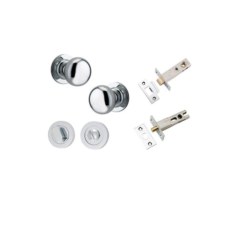 IVER Cambridge Door Knob On Round Rose Concealed Fix | Separate Privacy Kit | 9 Finishes - Polished Chrome
