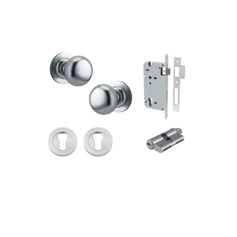 IVER Cambridge Door Knob On Round Rose Concealed Fix | Entrance Kit (Key/Key) | 9 Finishes - Brushed Chrome