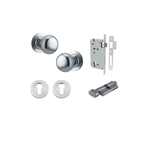 IVER Cambridge Door Knob On Round Rose Concealed Fix | Entrance Kit (Key/Thumb) | 9 Finishes - Brushed Chrome
