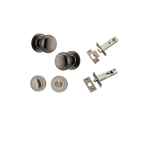IVER Cambridge Door Knob On Round Rose Concealed Fix | Separate Privacy Kit | 9 Finishes - Distressed Nickel