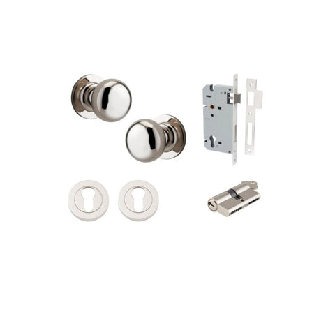 IVER Cambridge Door Knob On Round Rose Concealed Fix | Entrance Kit (Key/Key) | 9 Finishes - Polished Nickel