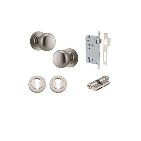 IVER Cambridge Door Knob On Round Rose Concealed Fix | Entrance Kit (Key/Key) | 9 Finishes - Satin Nickel