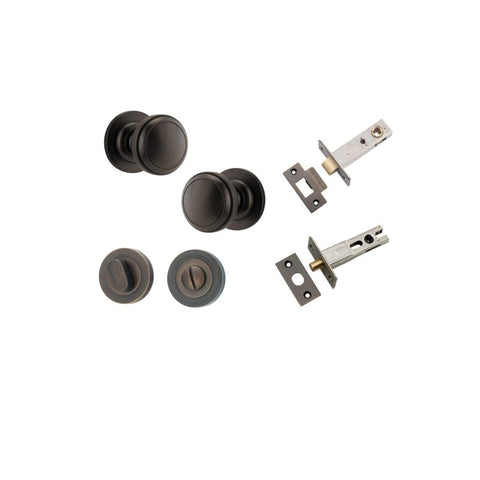 IVER Paddington Door Knob On Round Rose Concealed Fix | Separate Privacy Kit | 9 Finishes - Signature Brass