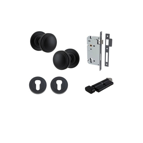 IVER Paddington Door Knob On Round Rose Concealed Fix | Entrance Kit (Key/Thumb) | 9 Finishes - Matt Black
