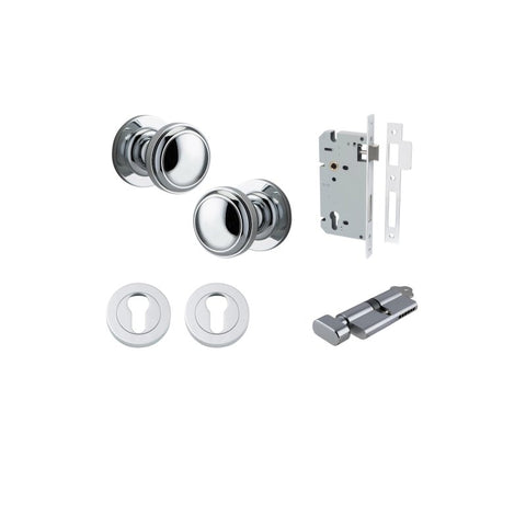 IVER Paddington Door Knob On Round Rose Concealed Fix | Entrance Kit (Key/Thumb) | 9 Finishes - Polished Chrome