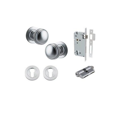 IVER Paddington Door Knob On Round Rose Concealed Fix | Entrance Kit (Key/Key) | 9 Finishes - Brushed Chrome