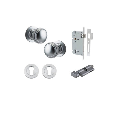 IVER Paddington Door Knob On Round Rose Concealed Fix | Entrance Kit (Key/Thumb) | 9 Finishes - Brushed Chrome