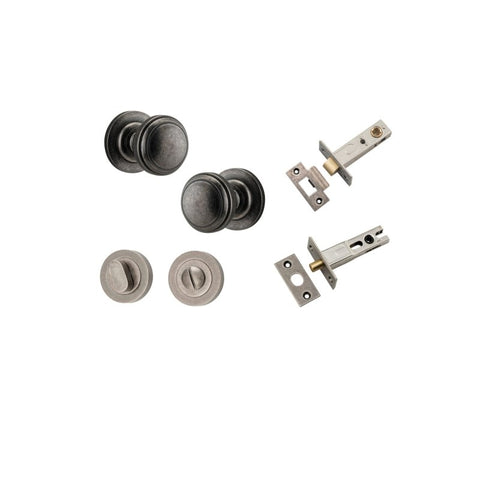 IVER Paddington Door Knob On Round Rose Concealed Fix | Separate Privacy Kit | 9 Finishes - Distressed Nickel