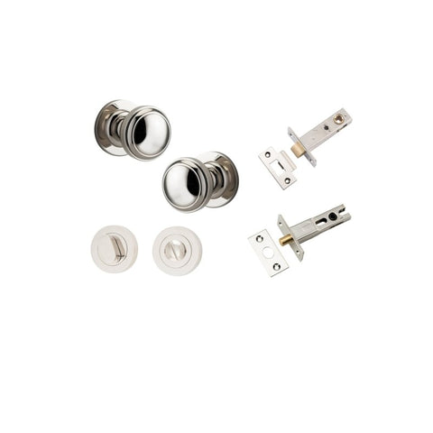 IVER Paddington Door Knob On Round Rose Concealed Fix | Separate Privacy Kit | 9 Finishes - Polished Nickel