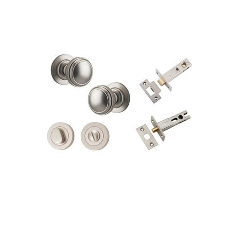 IVER Paddington Door Knob On Round Rose Concealed Fix | Separate Privacy Kit | 9 Finishes - Satin Nickel