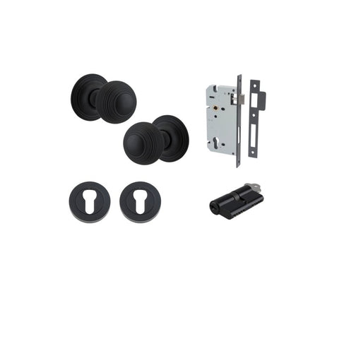 IVER Guildford Door Knob On Round Rose Concealed Fix | Entrance Kit (Key/Key) | 9 Finishes - Matt Black