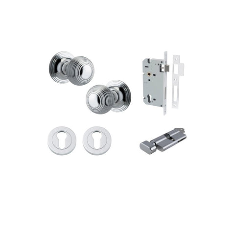 IVER Guildford Door Knob On Round Rose Concealed Fix | Entrance Kit (Key/Thumb) | 9 Finishes - Polished Chrome