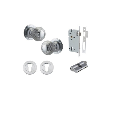 IVER Guildford Door Knob On Round Rose Concealed Fix | Separate Privacy Kit | 9 Finishes - Brushed Chrome