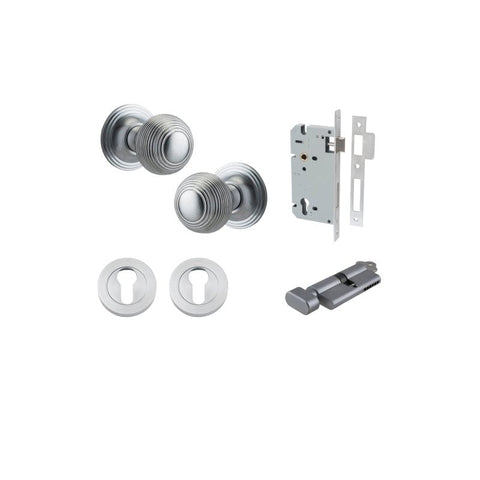 IVER Guildford Door Knob On Round Rose Concealed Fix | Entrance Kit (Key/Thumb) | 9 Finishes - Brushed Chrome