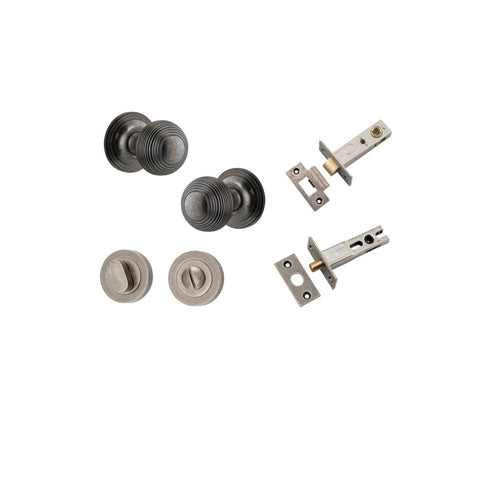 IVER Guildford Door Knob On Round Rose Concealed Fix | Separate Privacy Kit | 9 Finishes - Distressed Nickel