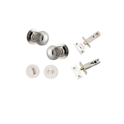 IVER Guildford Door Knob On Round Rose Concealed Fix | Separate Privacy Kit | 9 Finishes - Polished Nickel