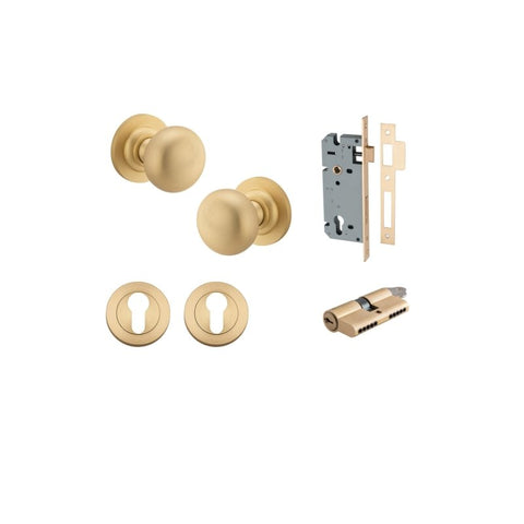 IVER Cambridge Door Knob On Round Rose Concealed Fix | Entrance Kit (Key/Key) | 9 Finishes - Brushed Brass