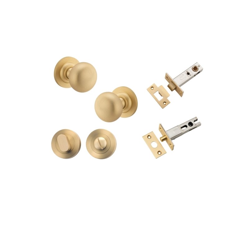 IVER Cambridge Door Knob On Round Rose Concealed Fix | Separate Privacy Kit | 9 Finishes - Brushed Brass