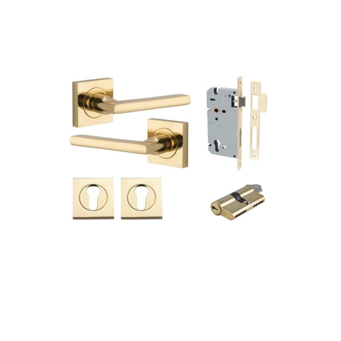 Iver Baltimore Door Lever on Square Rose | Entrance Kit (Key/Key) | 7 Finishes - Polished Brass