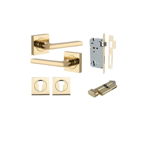 Iver Baltimore Door Lever on Square Rose | Entrance Kit (Key/Thumb) | 7 Finishes - Polished Brass