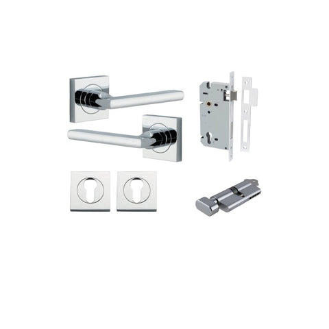 Iver Baltimore Door Lever on Square Rose | Entrance Kit (Key/Thumb) | 7 Finishes - Polished Chrome