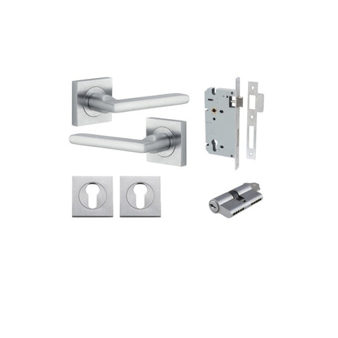 Iver Baltimore Door Lever on Square Rose | Entrance Kit (Key/Key) | 7 Finishes - Brushed Chrome