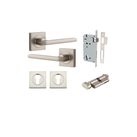 Iver Baltimore Door Lever on Square Rose | Entrance Kit (Key/Thumb) | 7 Finishes - Satin Nickel