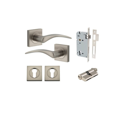 Iver Oxford Door Lever on Square Rose | Entrance Kit (Key/Key) | 4 Finishes - Satin Nickel