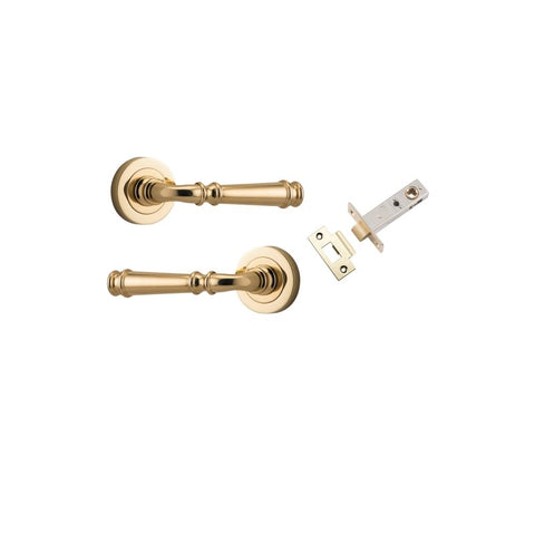 IVER Verona Door Lever Handle On Round Rose Pair | Passage Kit | 9 Finishes - Polished Brass