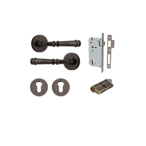 IVER Verona Door Lever Handle On Round Rose Pair | Entrance Kit (Key/Key) | 9 Finishes - Signature Brass