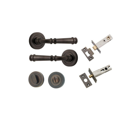 IVER Verona Door Lever Handle On Round Rose Pair | Separate Privacy Kit | 9 Finishes - Signature Brass