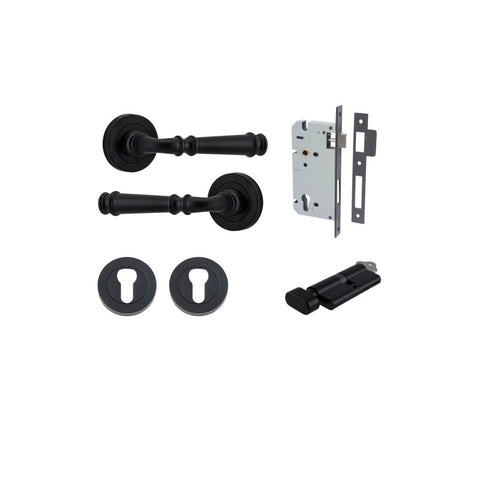 IVER Verona Door Lever Handle On Round Rose Pair | Entrance Kit (Key/Thumb) | 9 Finishes - Matt Black