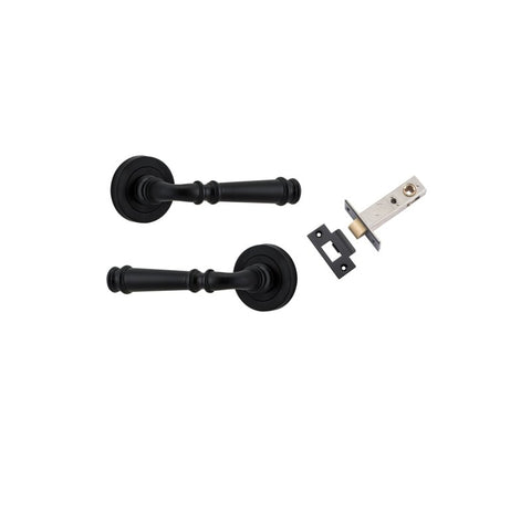 IVER Verona Door Lever Handle On Round Rose Pair | Passage Kit | 9 Finishes - Matt Black