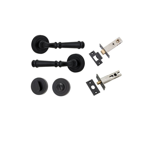 IVER Verona Door Lever Handle On Round Rose Pair | Separate Privacy Kit | 9 Finishes - Matt Black