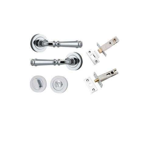 IVER Verona Door Lever Handle On Round Rose Pair | Separate Privacy Kit | 9 Finishes - Polished Chrome