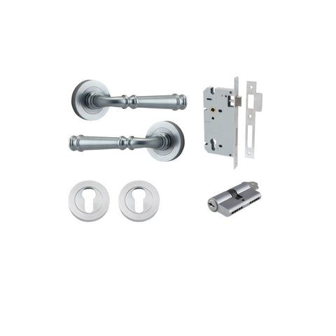 IVER Verona Door Lever Handle On Round Rose Pair | Entrance Kit (Key/Key) | 9 Finishes - Brushed Chrome