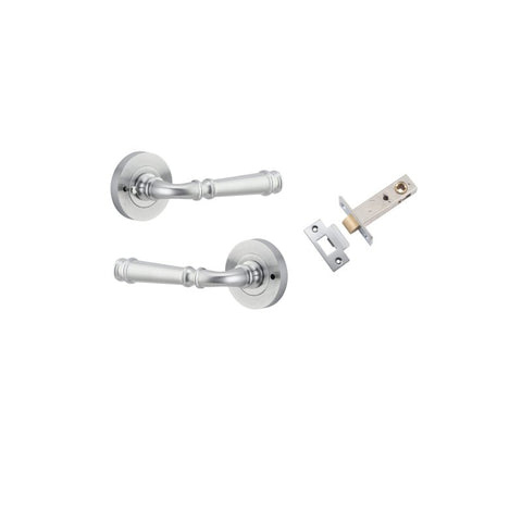 IVER Verona Door Lever Handle On Round Rose Pair | Inbuilt Privacy Kit | 9 Finishes - Brushed Chrome