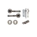 IVER Verona Door Lever Handle On Round Rose Pair | Entrance Kit (Key/Thumb) | 9 Finishes - Distressed Nickel