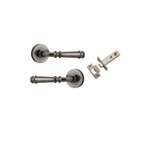 IVER Verona Door Lever Handle On Round Rose Pair | Passage Kit | 9 Finishes - Distressed Nickel