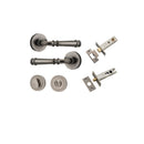 IVER Verona Door Lever Handle On Round Rose Pair | Separate Privacy Kit | 9 Finishes - Distressed Nickel