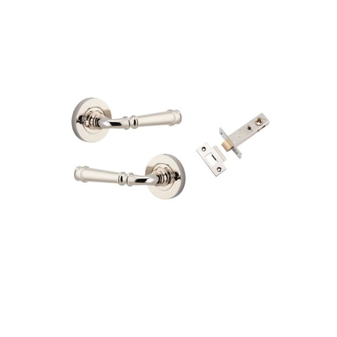 IVER Verona Door Lever Handle On Round Rose Pair | Inbuilt Privacy Kit | 9 Finishes - Polished Nickel