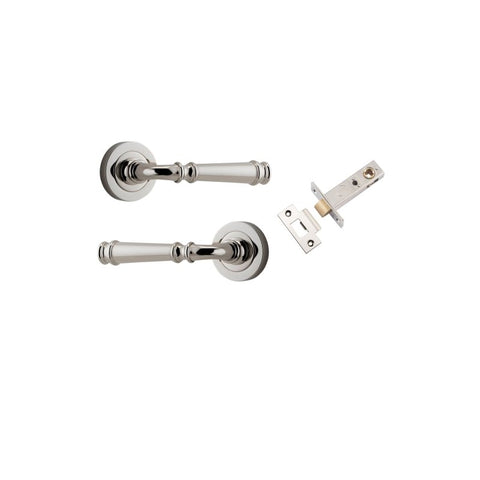 IVER Verona Door Lever Handle On Round Rose Pair | Passage Kit | 9 Finishes - Polished Nickel