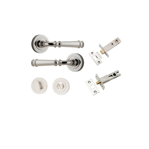 IVER Verona Door Lever Handle On Round Rose Pair | Separate Privacy Kit | 9 Finishes - Polished Nickel