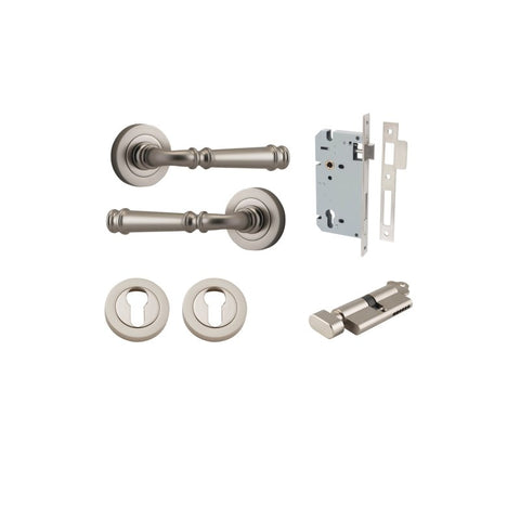 IVER Verona Door Lever Handle On Round Rose Pair | Inbuilt Privacy Kit | 9 Finishes - lifestyle