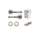 IVER Verona Door Lever Handle On Round Rose Pair | Entrance Kit (Key/Thumb) | 9 Finishes - Satin Nickel