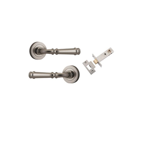 IVER Verona Door Lever Handle On Round Rose Pair | Passage Kit | 9 Finishes - Satin Nickel