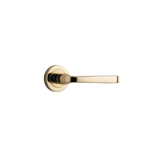 IVER Annecy Door Lever Handle On Round Rose Pair | Lever Set Only | 9 Finishes - Polished Brass